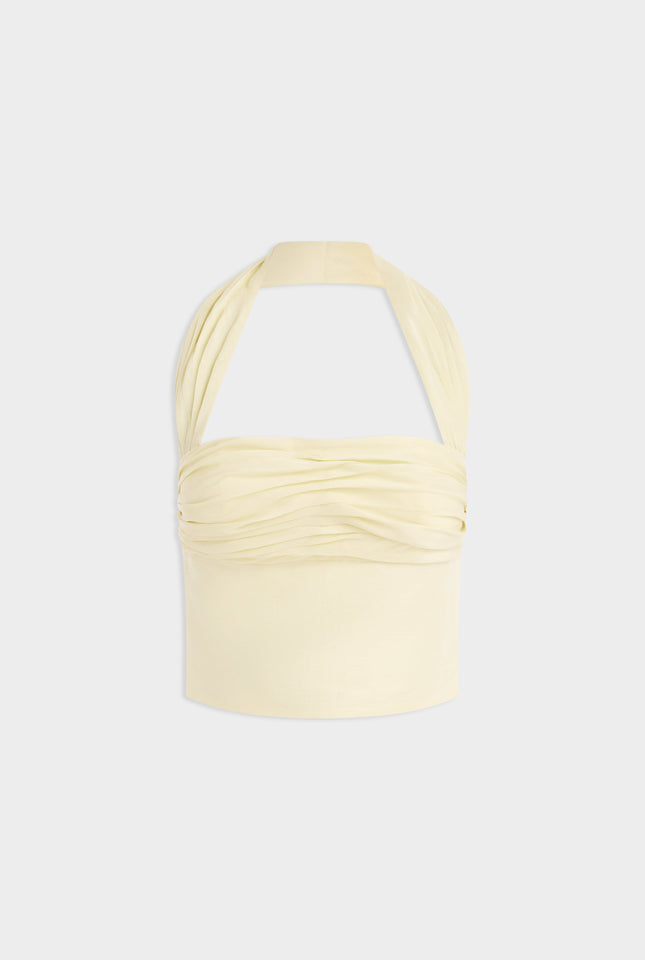 Silk Linen Halter Top - Pastel Yellow