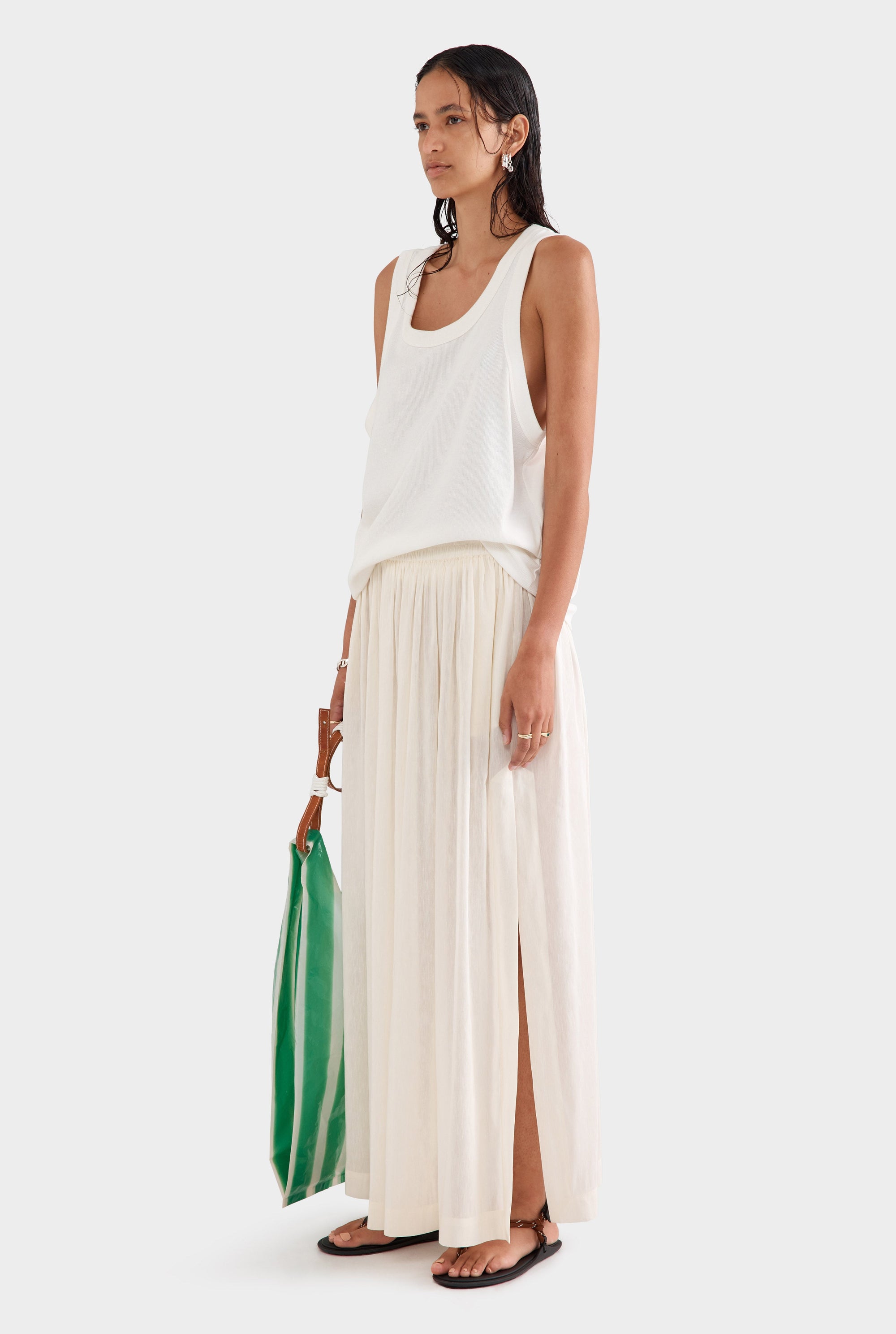 Silk Linen Maxi Skirt - Off White