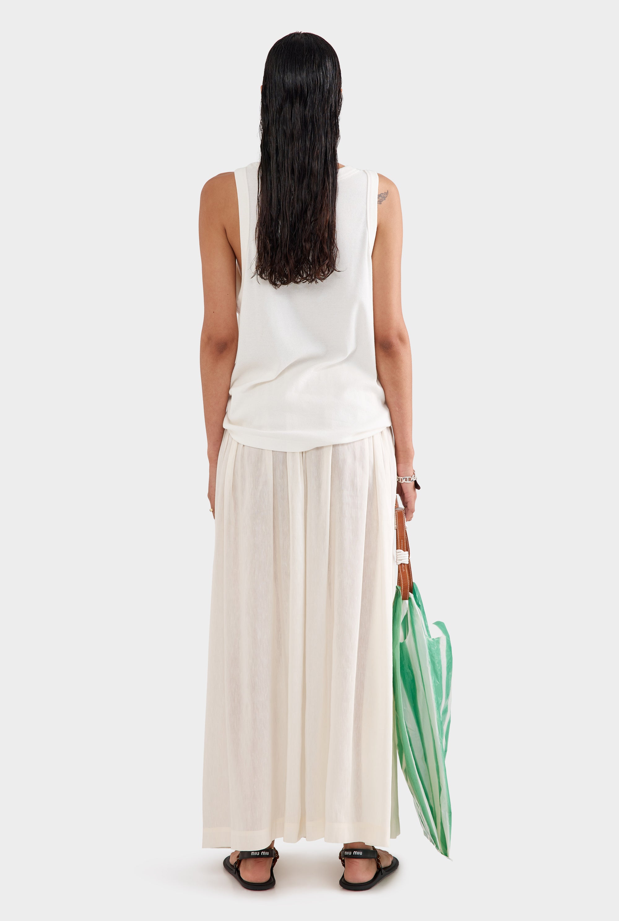 Silk Linen Maxi Skirt - Off White