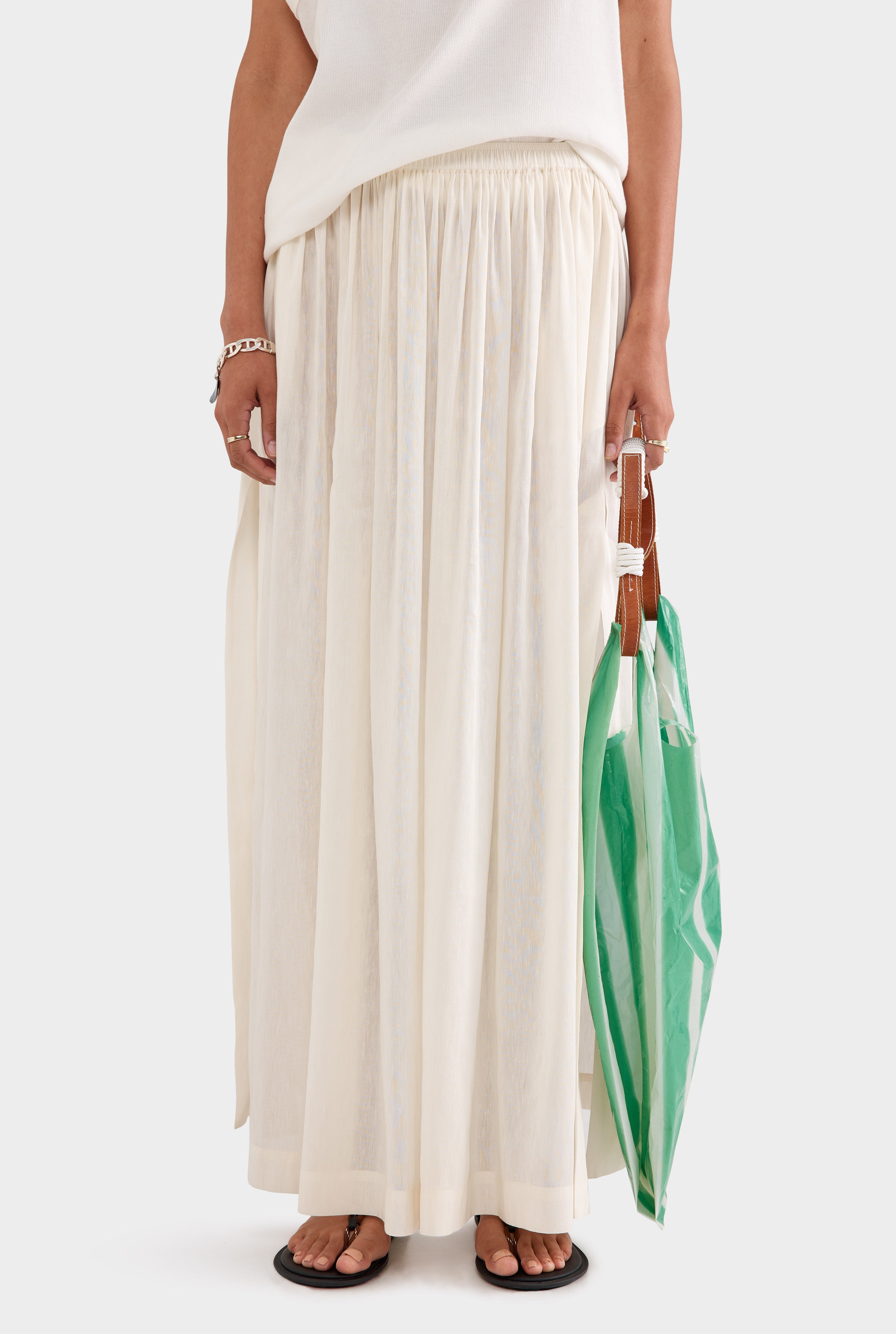 Silk Linen Maxi Skirt - Off White