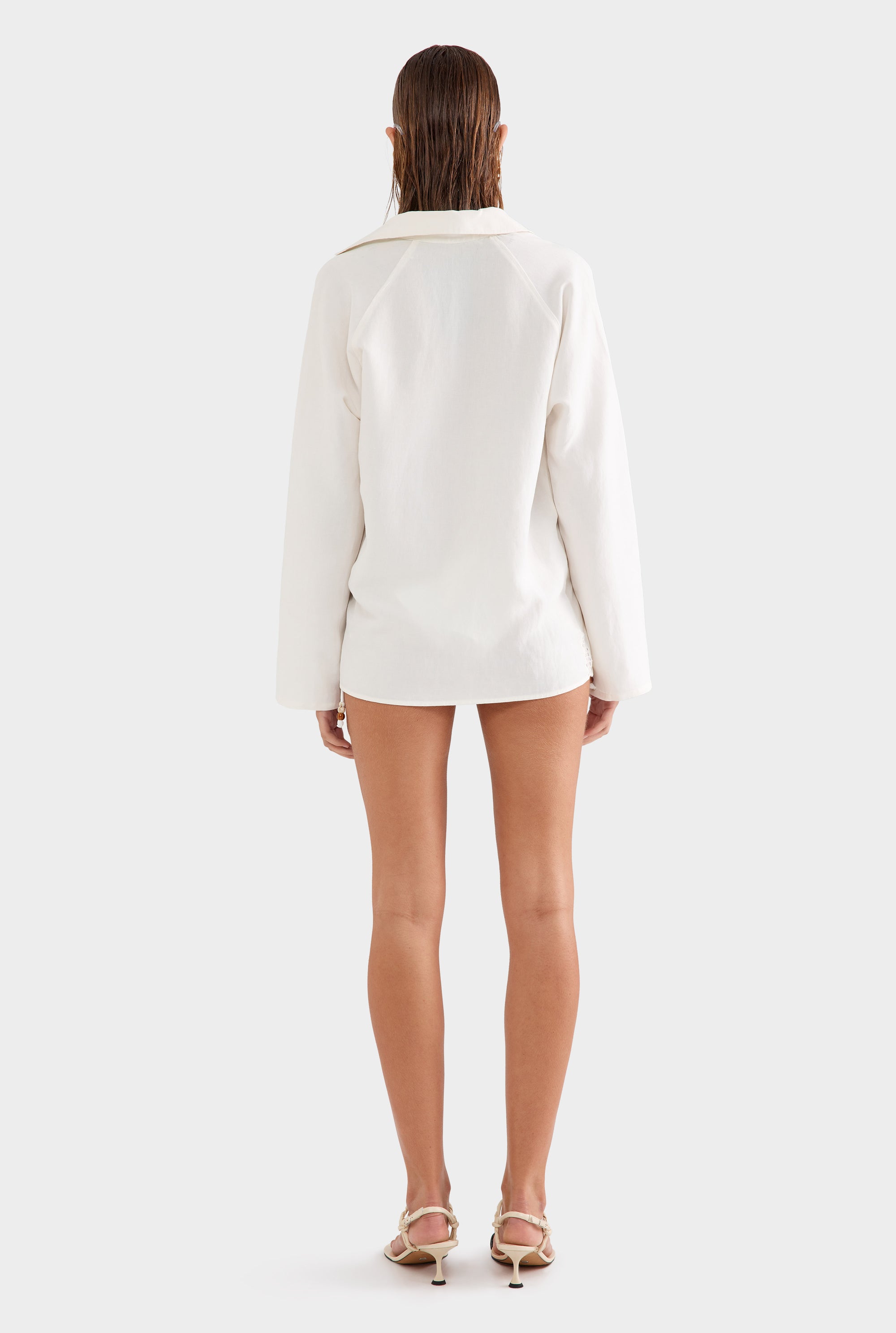 Silk Linen Plunge Shirt - Cream