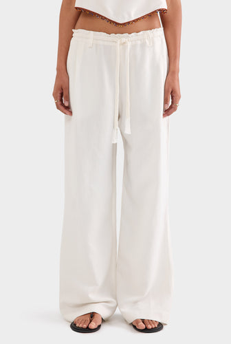 Silk Linen Relaxed Pleat Front Pant - Cream