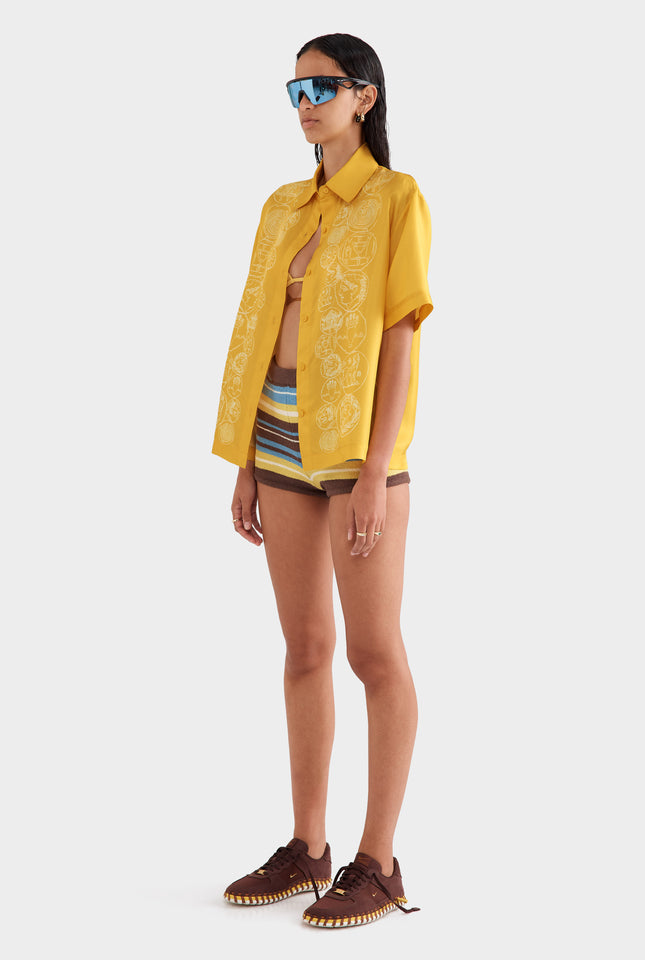 Silk Relaxed Short Sleeve Shirt - Golden Grecian Coins