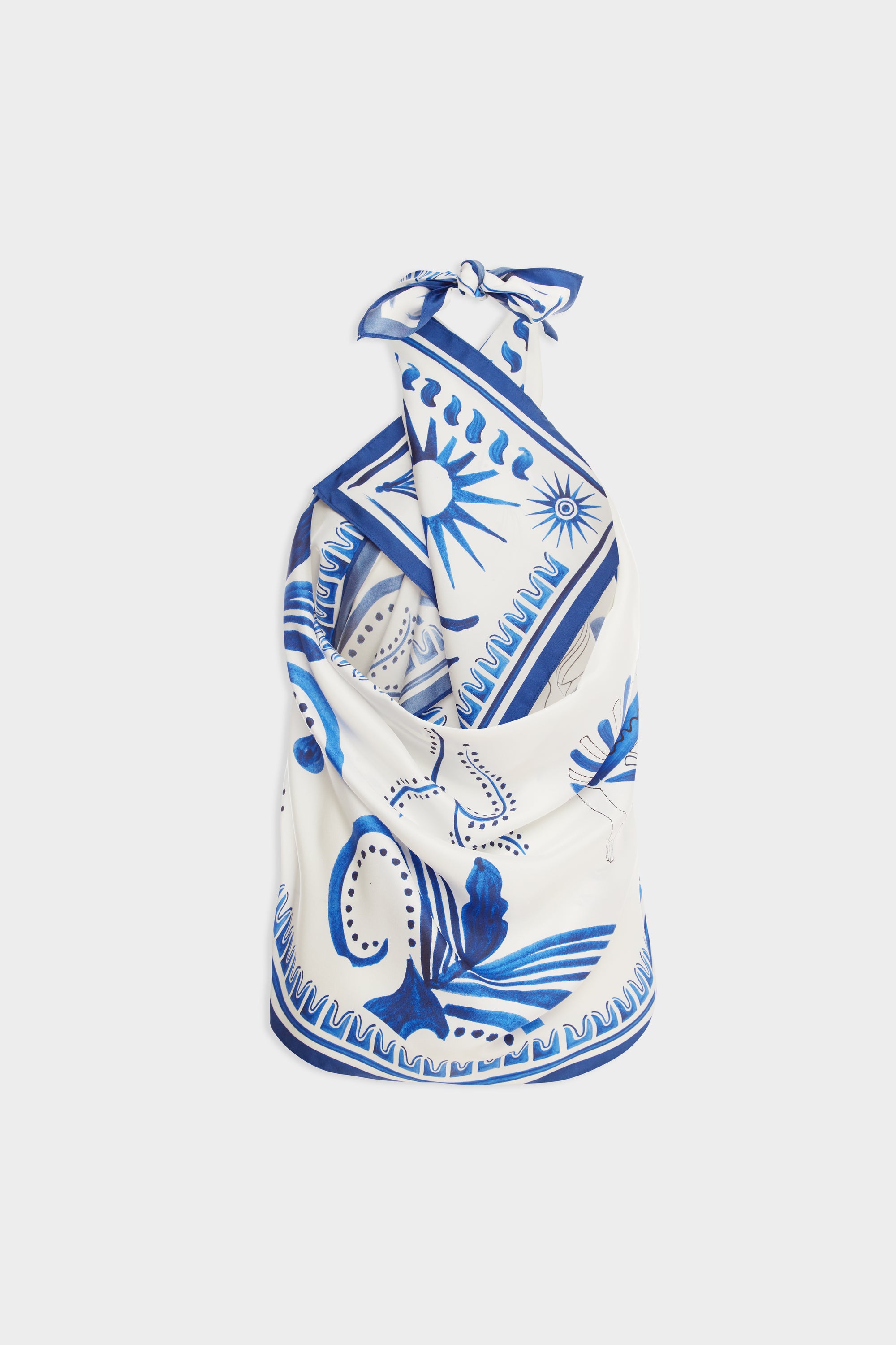 Silk Scarf - Off White/Blue Ceramic Scene