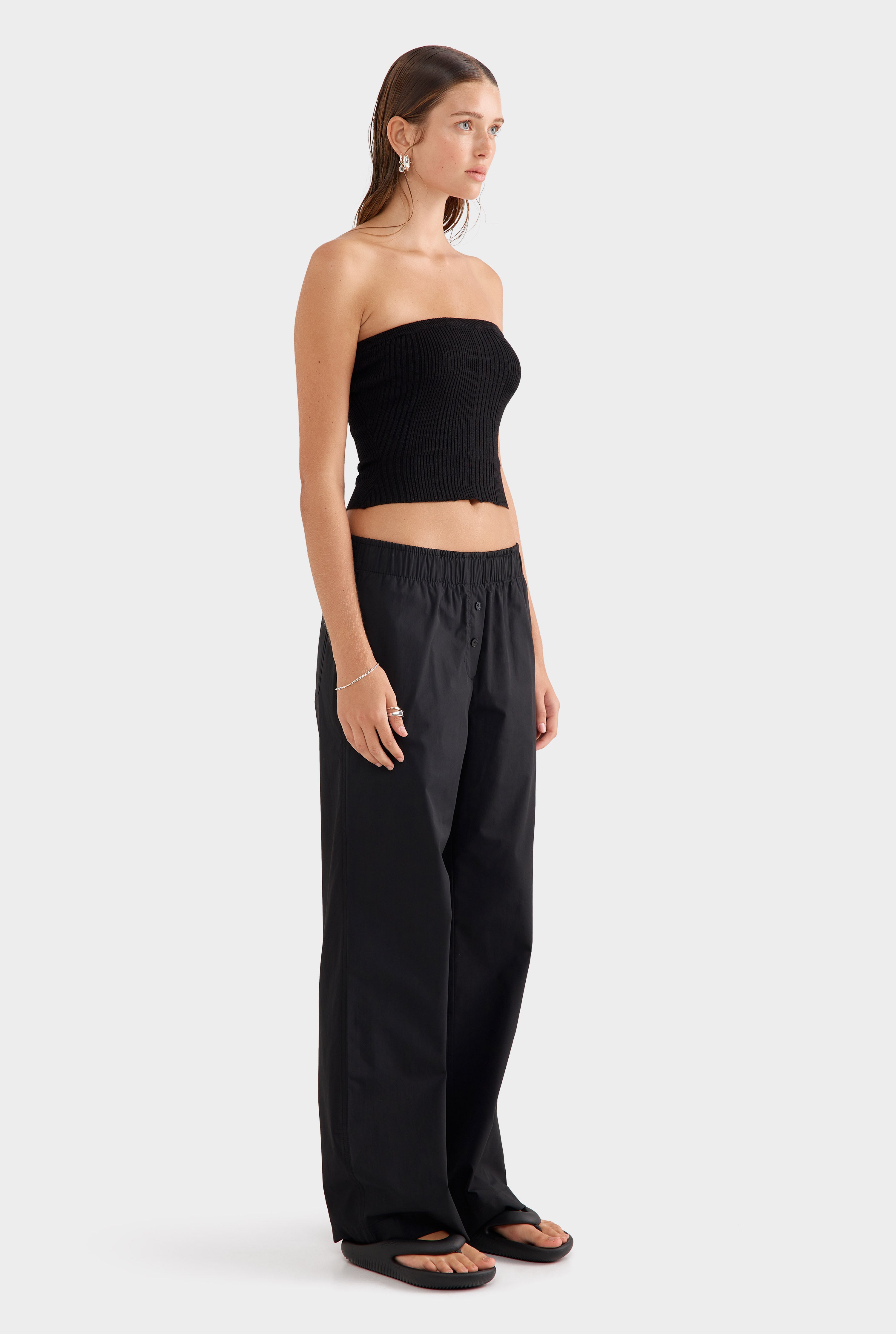 Strapless Linen Knit Top - Black