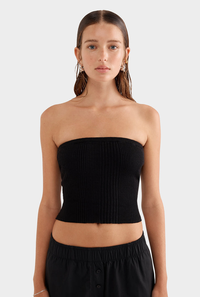 Strapless Linen Knit Top - Black