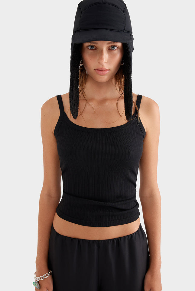 Thin Strap Rib Tank - Black