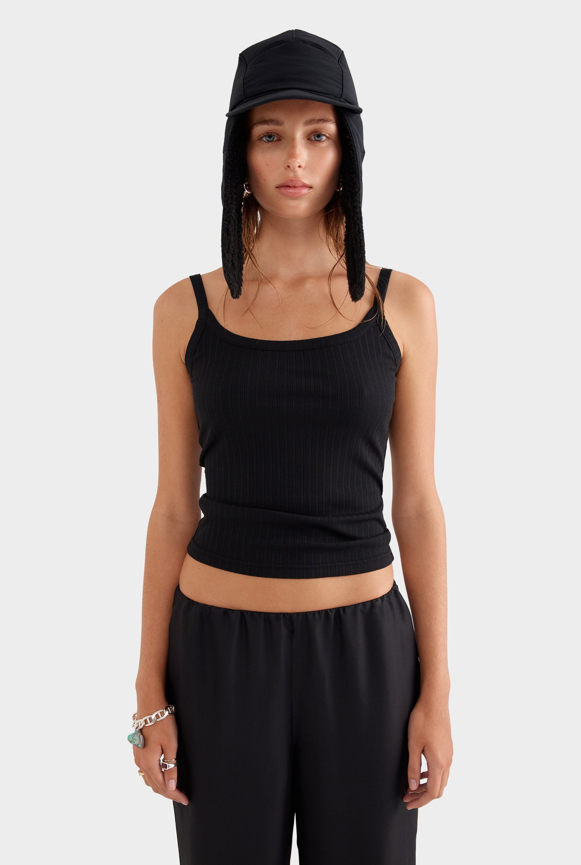 Thin Strap Rib Tank - Black