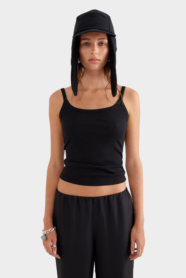 Thin Strap Rib Tank - Black