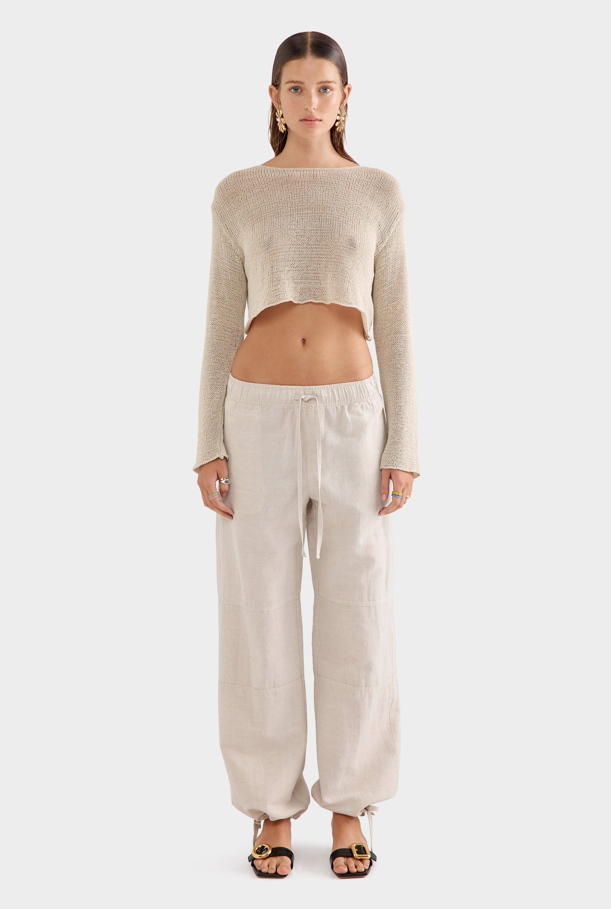 Wide Leg Panelled Pant - Sand