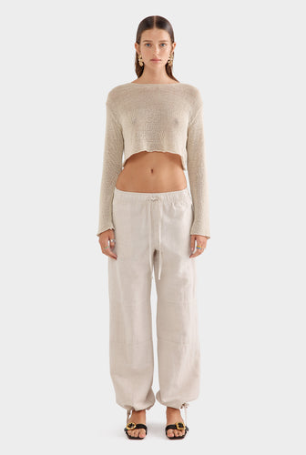 Wide Leg Panelled Pant - Sand