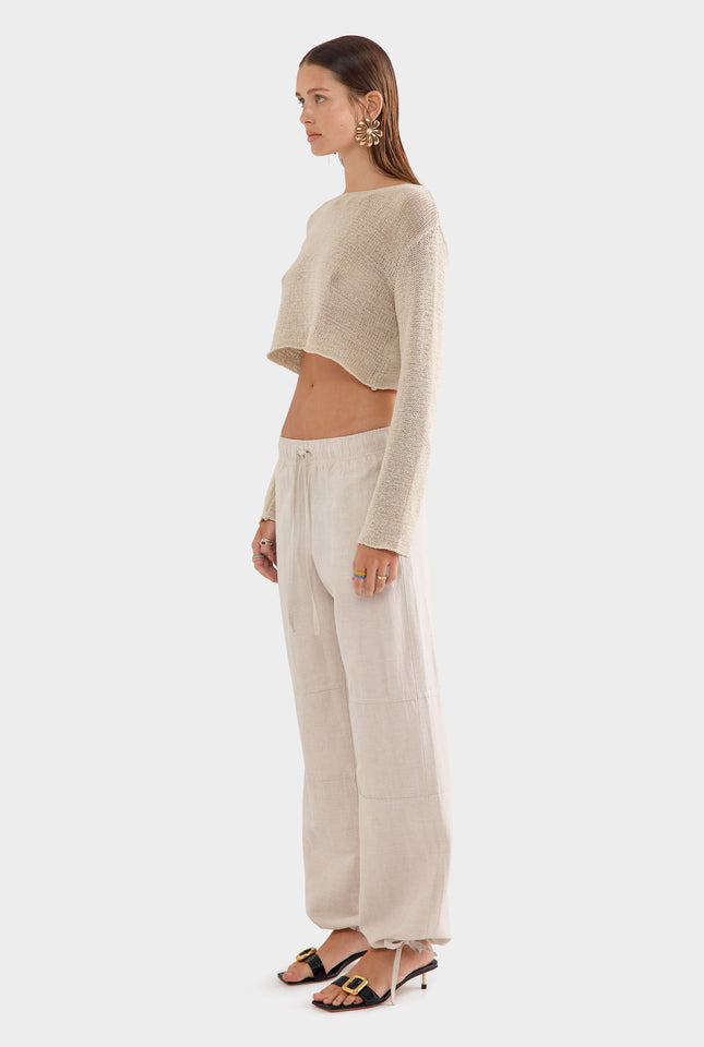 Wide Leg Panelled Pant - Sand