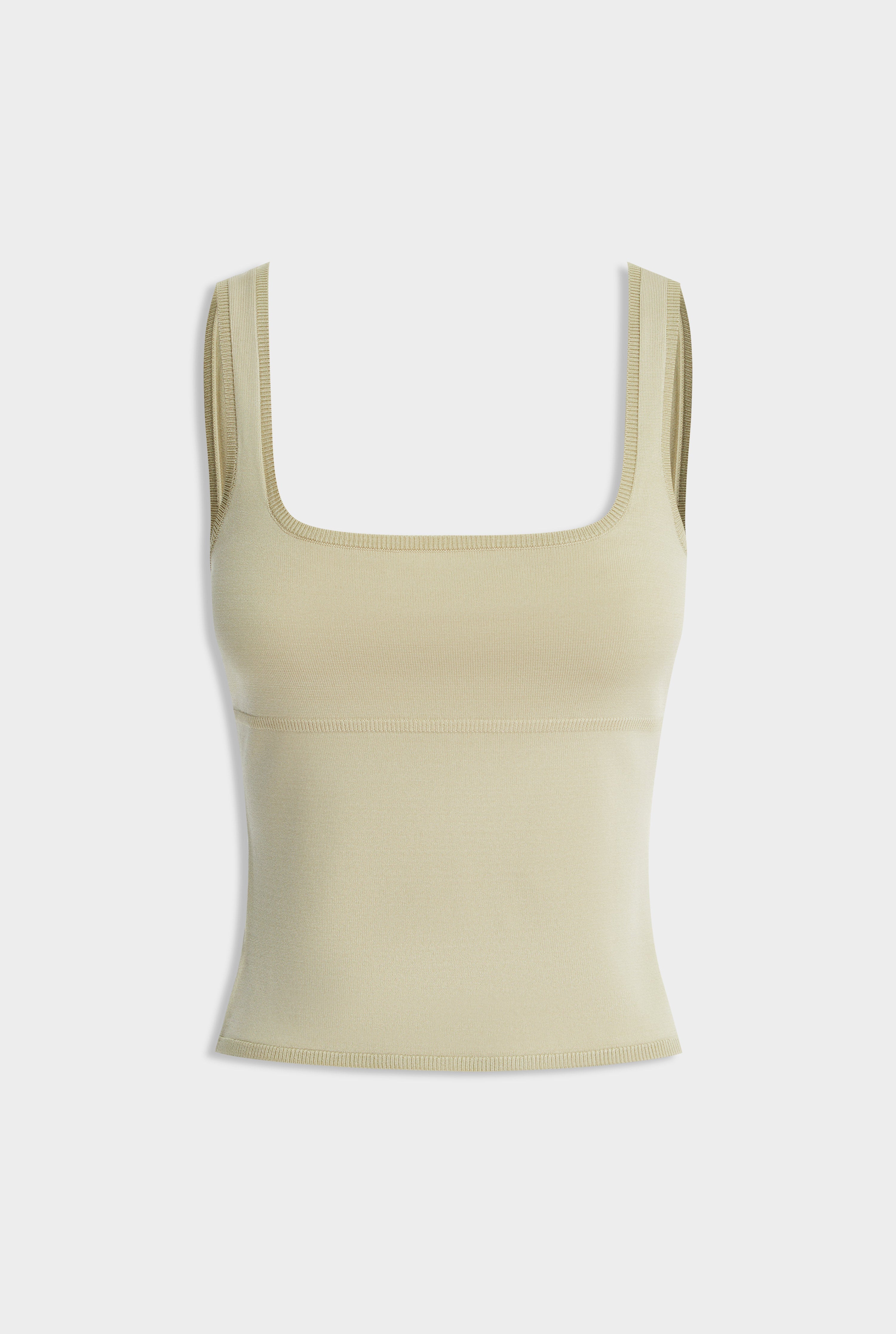 Square Neck Knit Tank -  Pale Straw