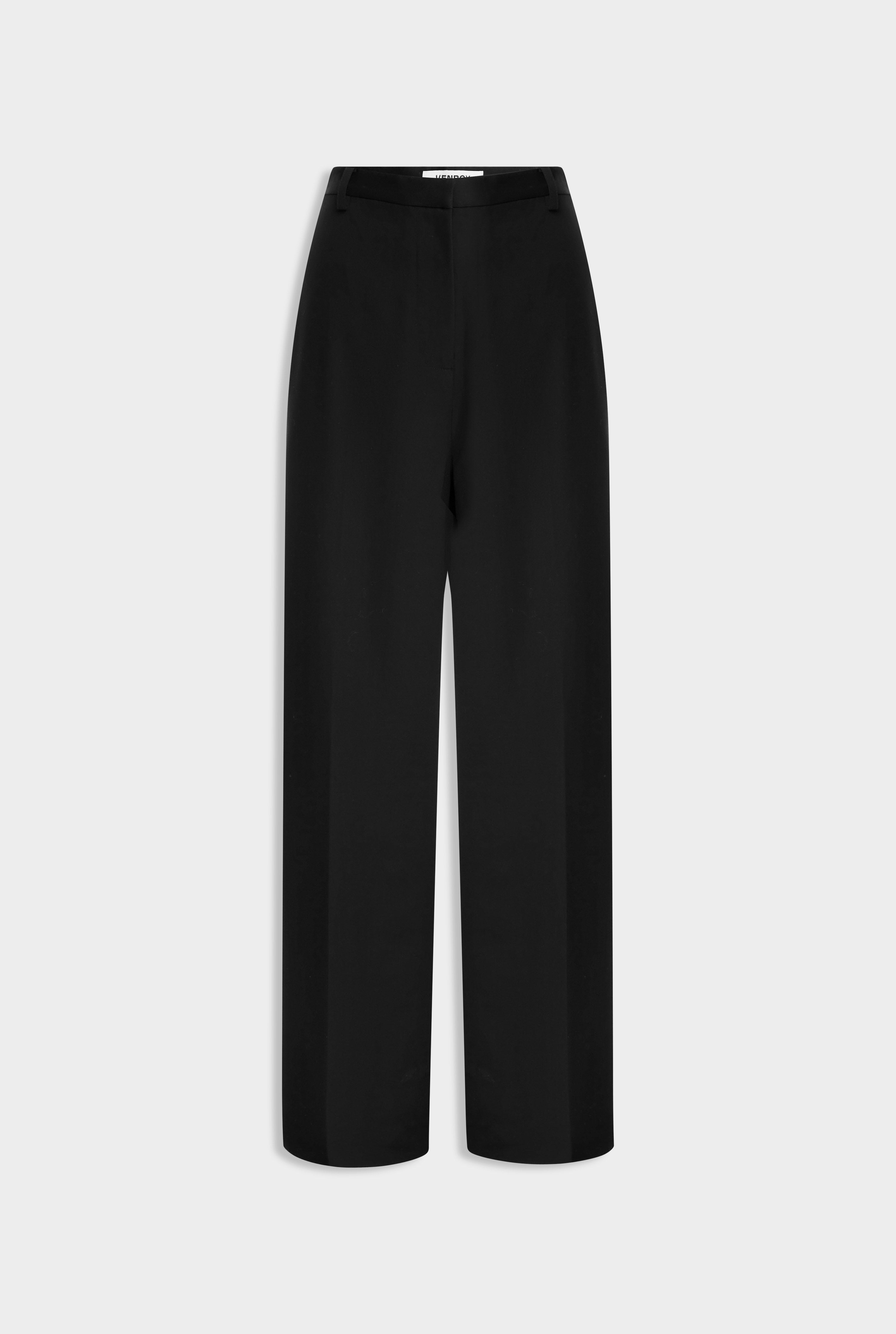 Wide Leg Wool Pant -  Black