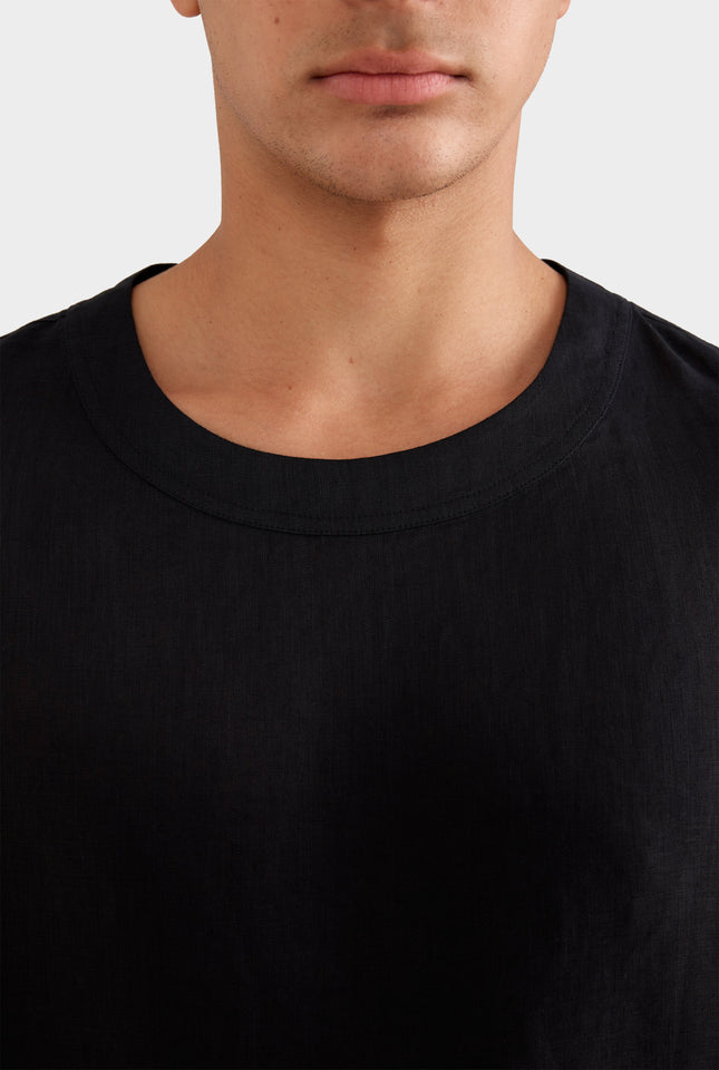 Woven Linen T-Shirt - Black