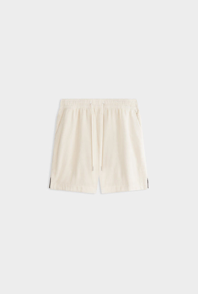 Woven Terry Hem Split Bermuda Short - Off White