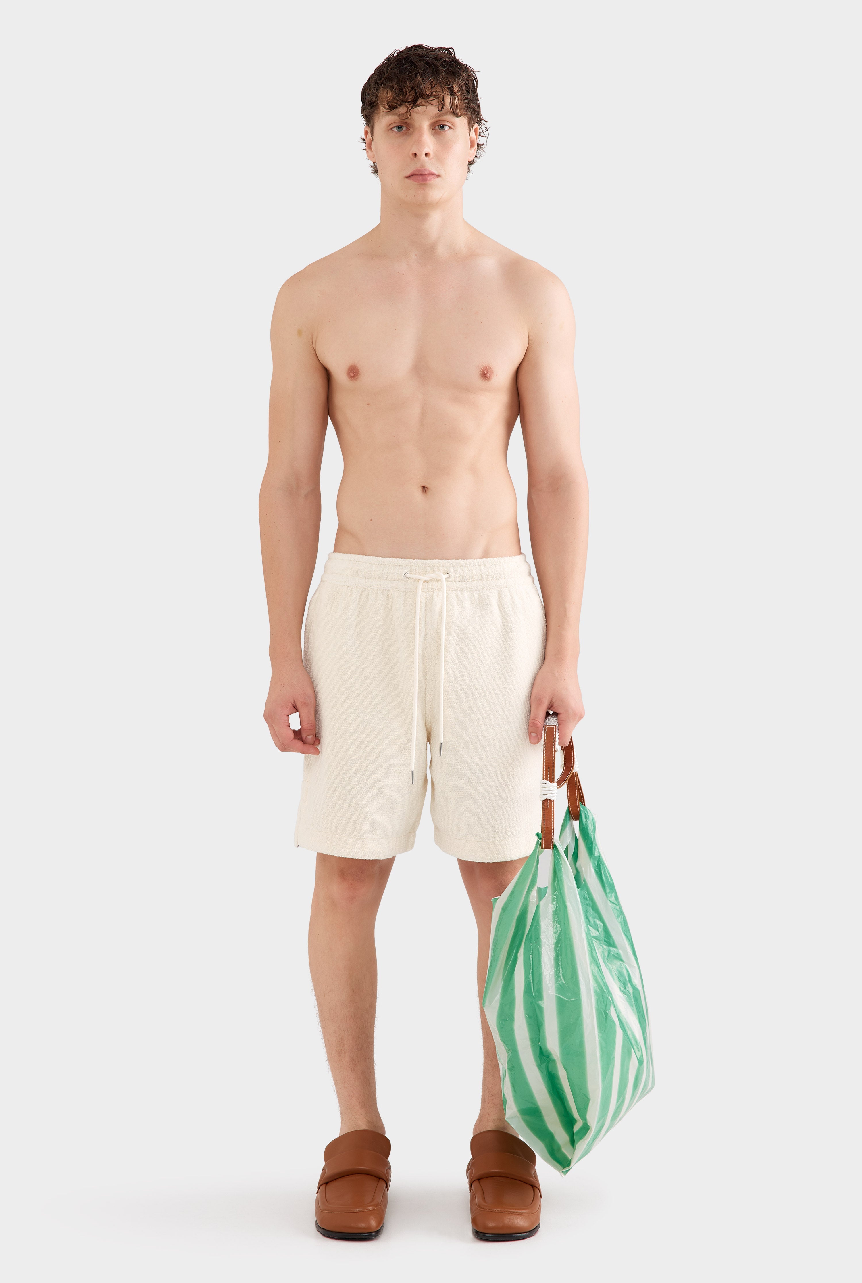 Woven Terry Hem Split Bermuda Short - Off White