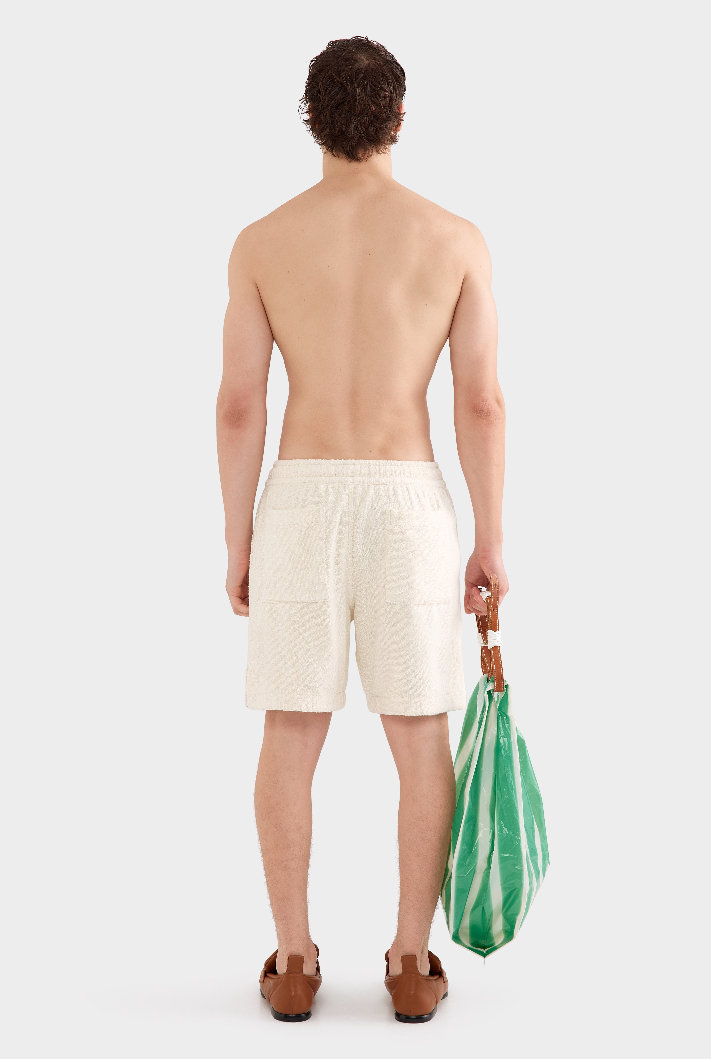 Woven Terry Hem Split Bermuda Short - Off White