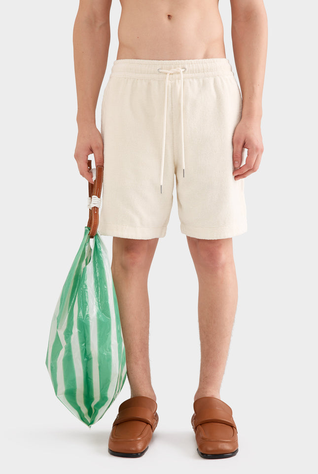 Woven Terry Hem Split Bermuda Short - Off White