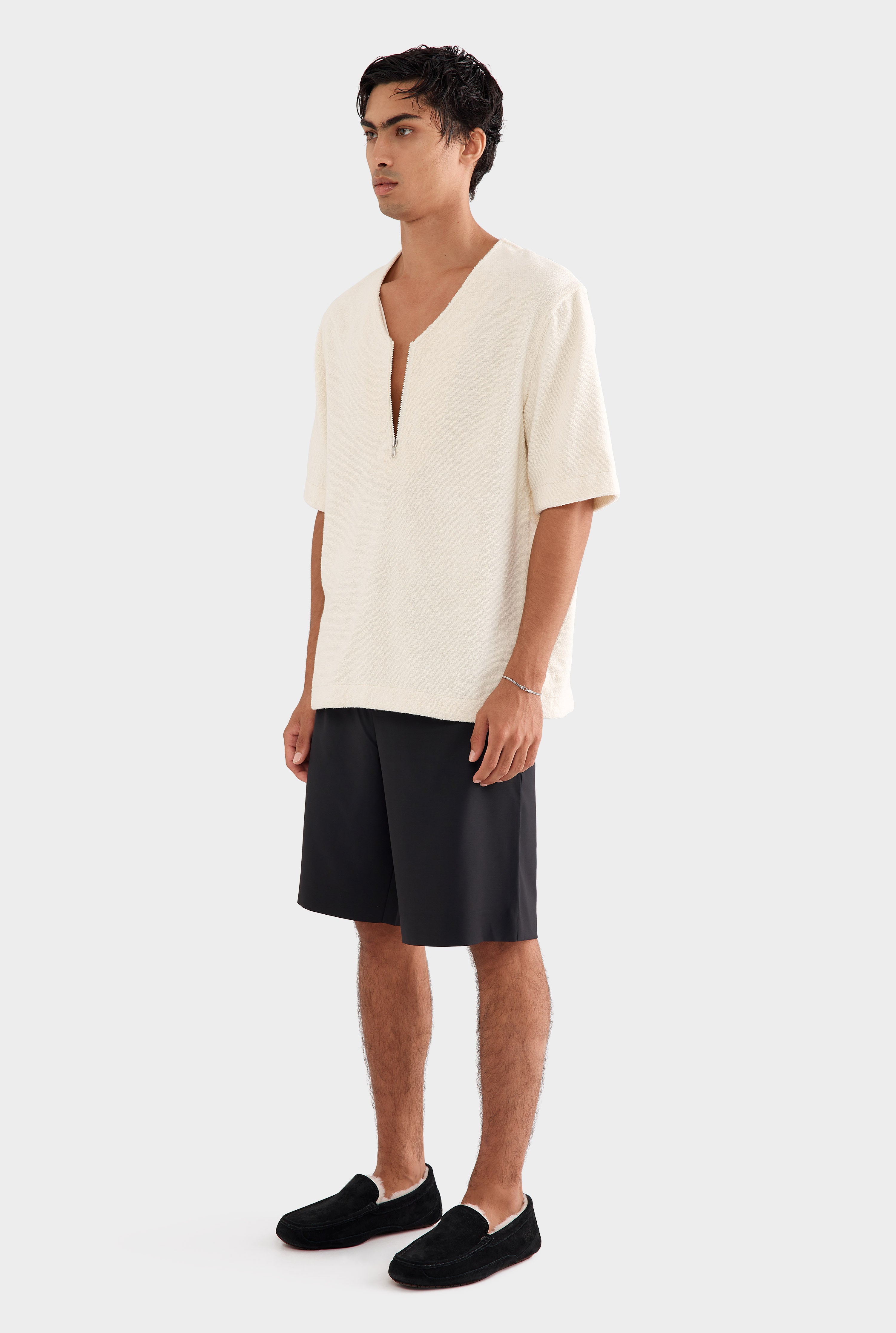 Woven Terry Relaxed Zip Up - Off White