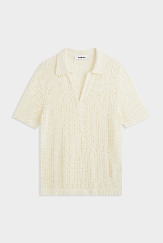 Boucle Border Knit Polo - Off White