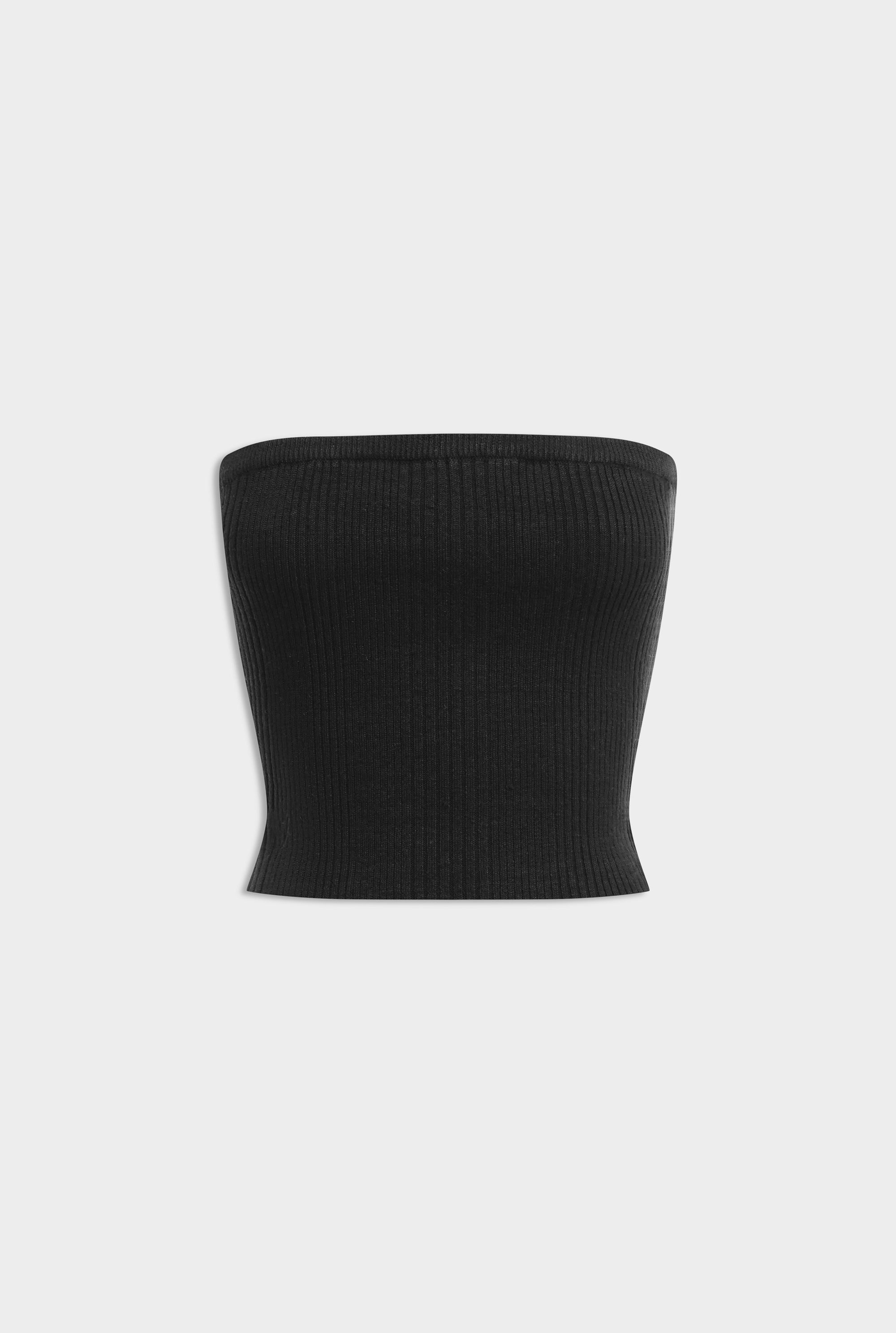 Strapless Linen Knit Top - Black