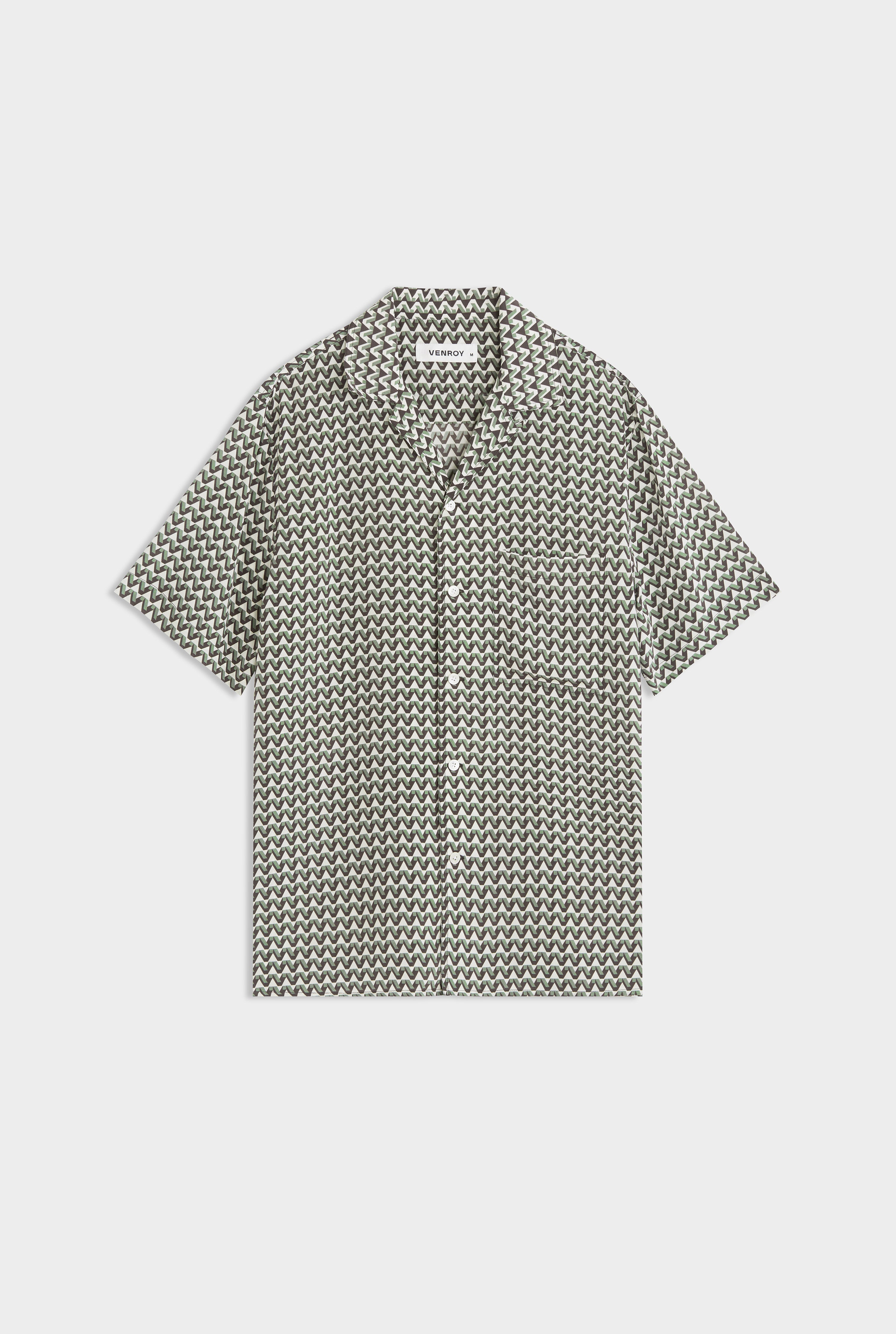 Short Sleeve Silk Camp Collar - Chocolate/Sea Spray V Monogram