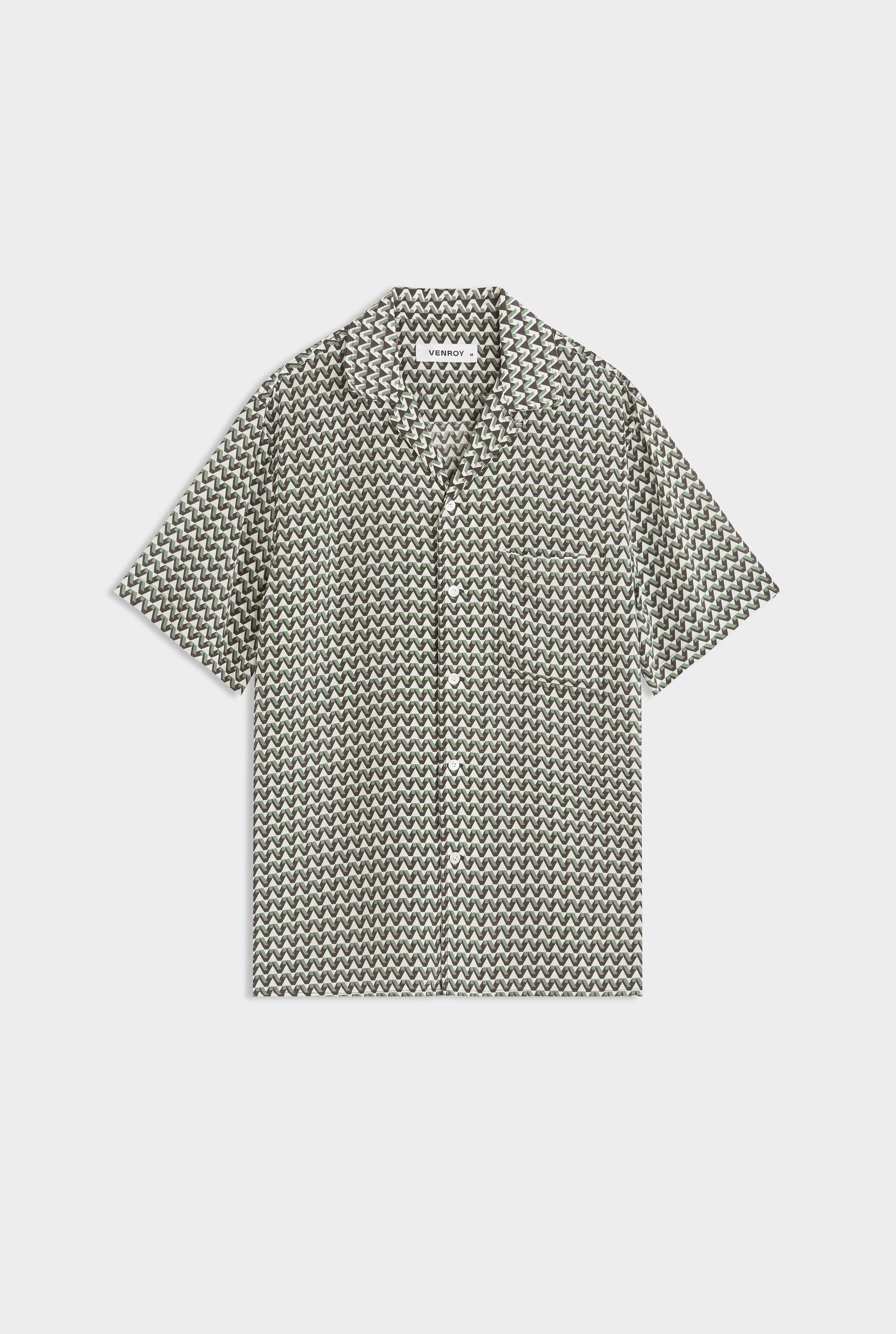 Short Sleeve Silk Camp Collar - Chocolate/Sea Spray V Monogram