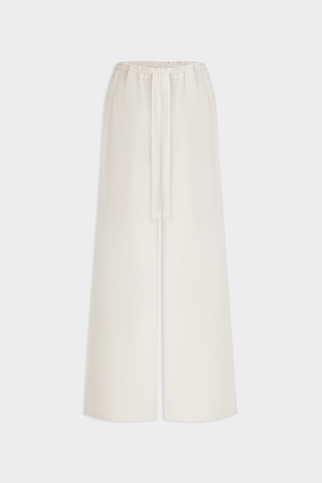 Silk Linen Relaxed Pleat Front Pant - Cream