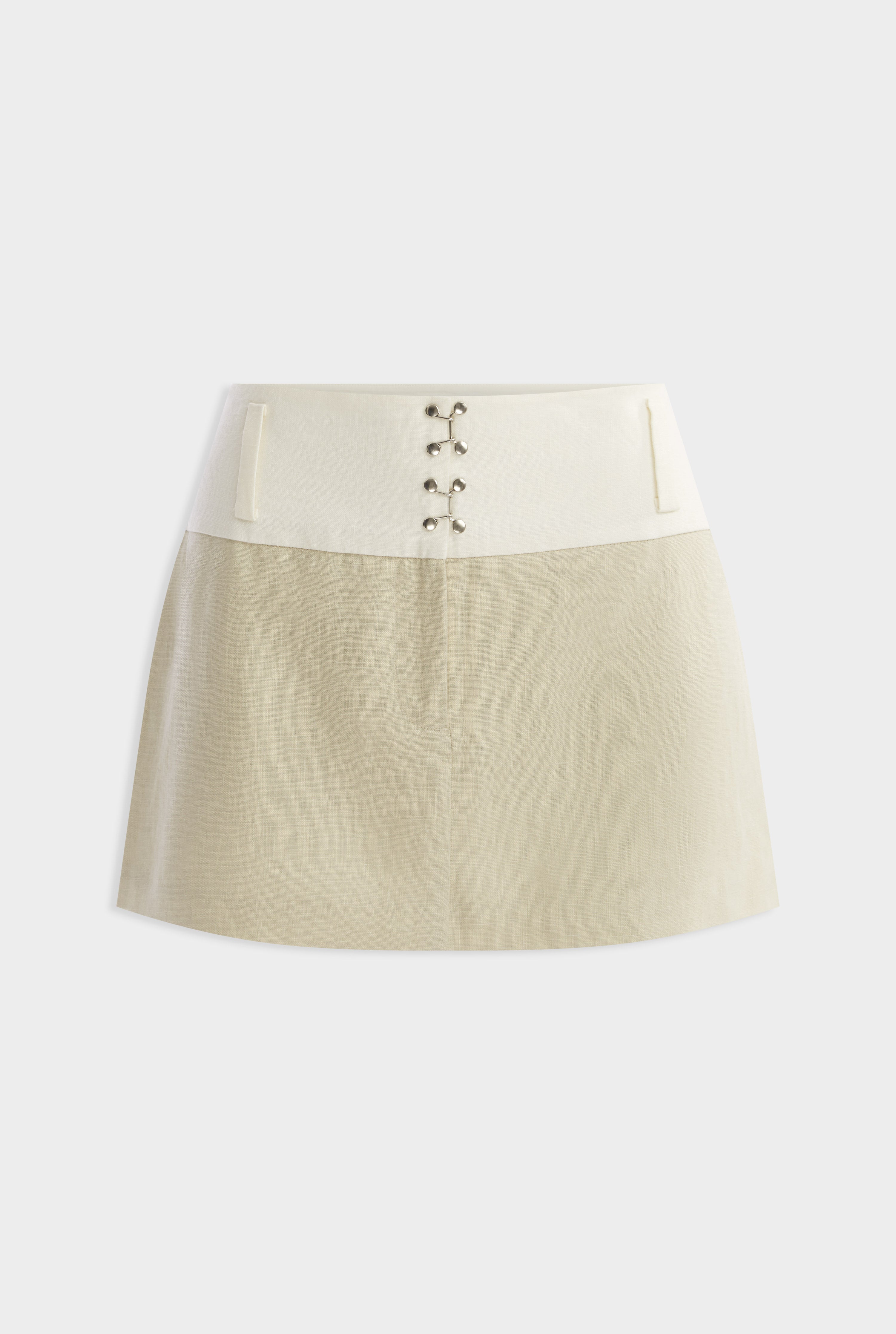 Contrast Waistband Mini Skirt -  Cream/Pistachio Shell