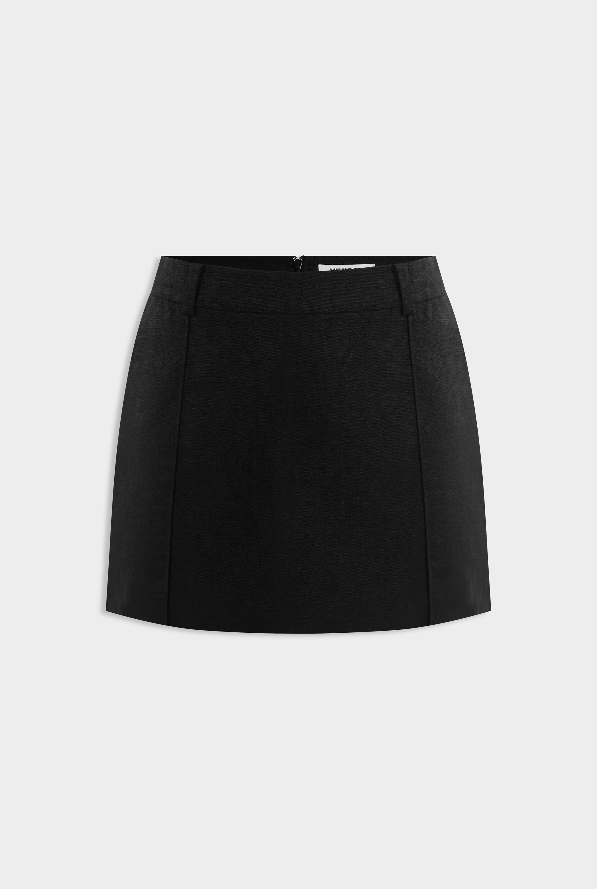 Pinstitch Linen Mini Skirt -  Black