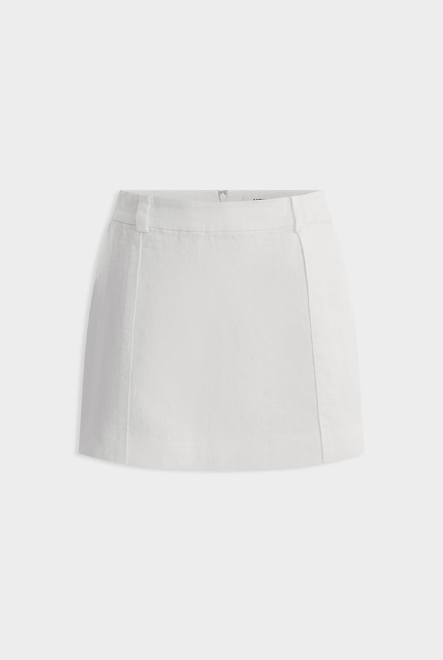 Pinstitch Linen Mini Skirt -  White