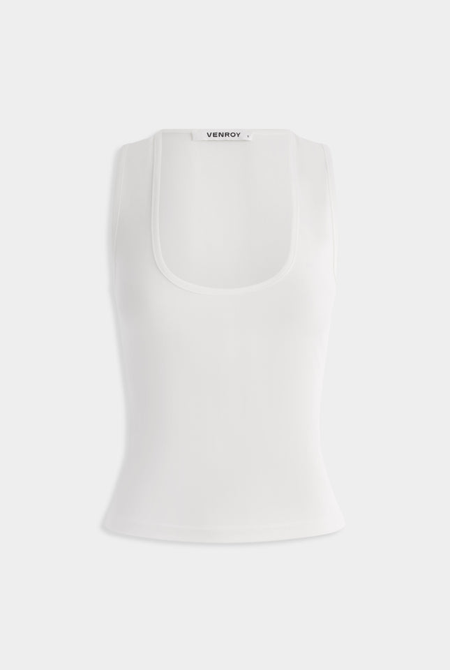 Sheer Scoop Neck Tank -  Off White