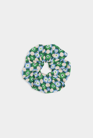 Silk Scrunchie - Blue/Green Geo