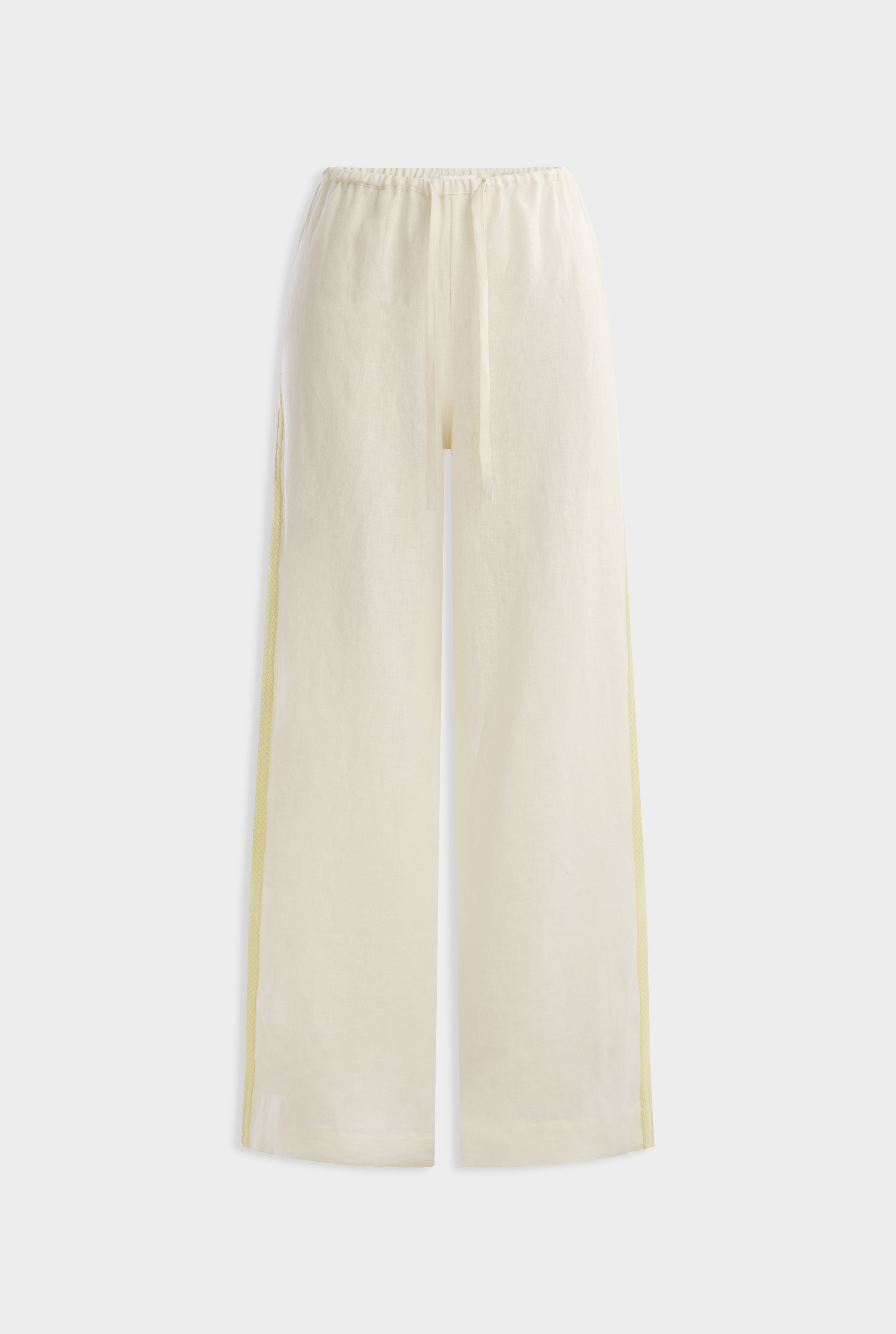 Wide Leg Linen Pant -  Cream/Crochet Trim