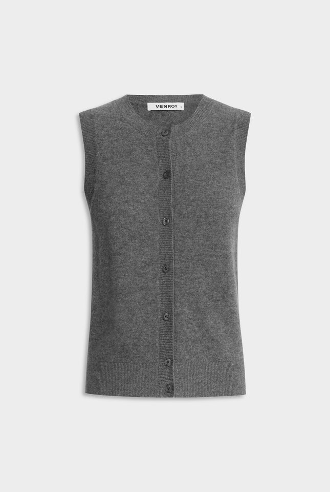 Cashmere Button Through Tank - Charcoal