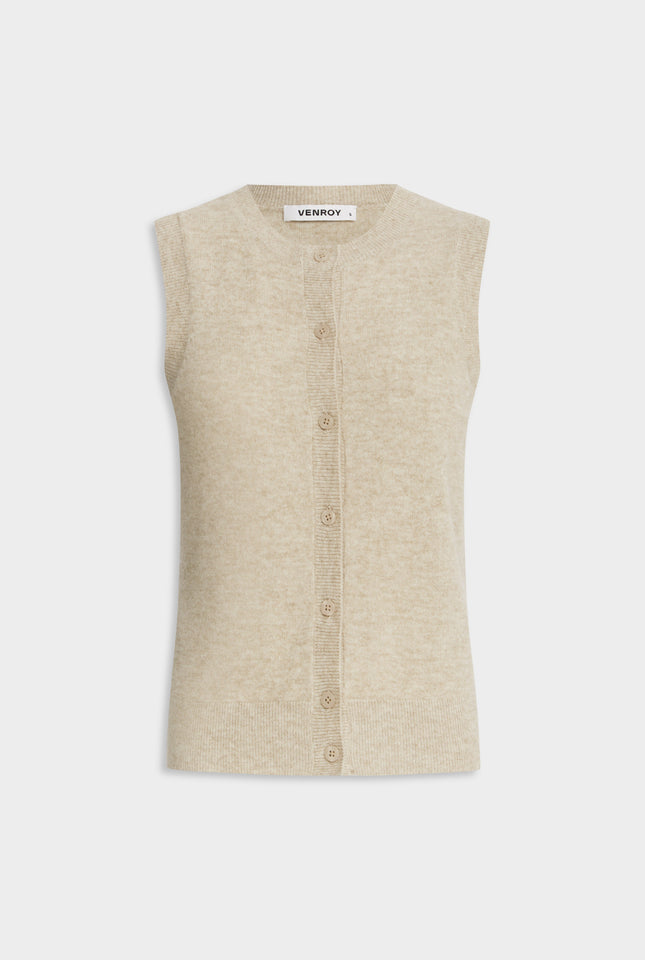 Cashmere Button Through Tank - Sand