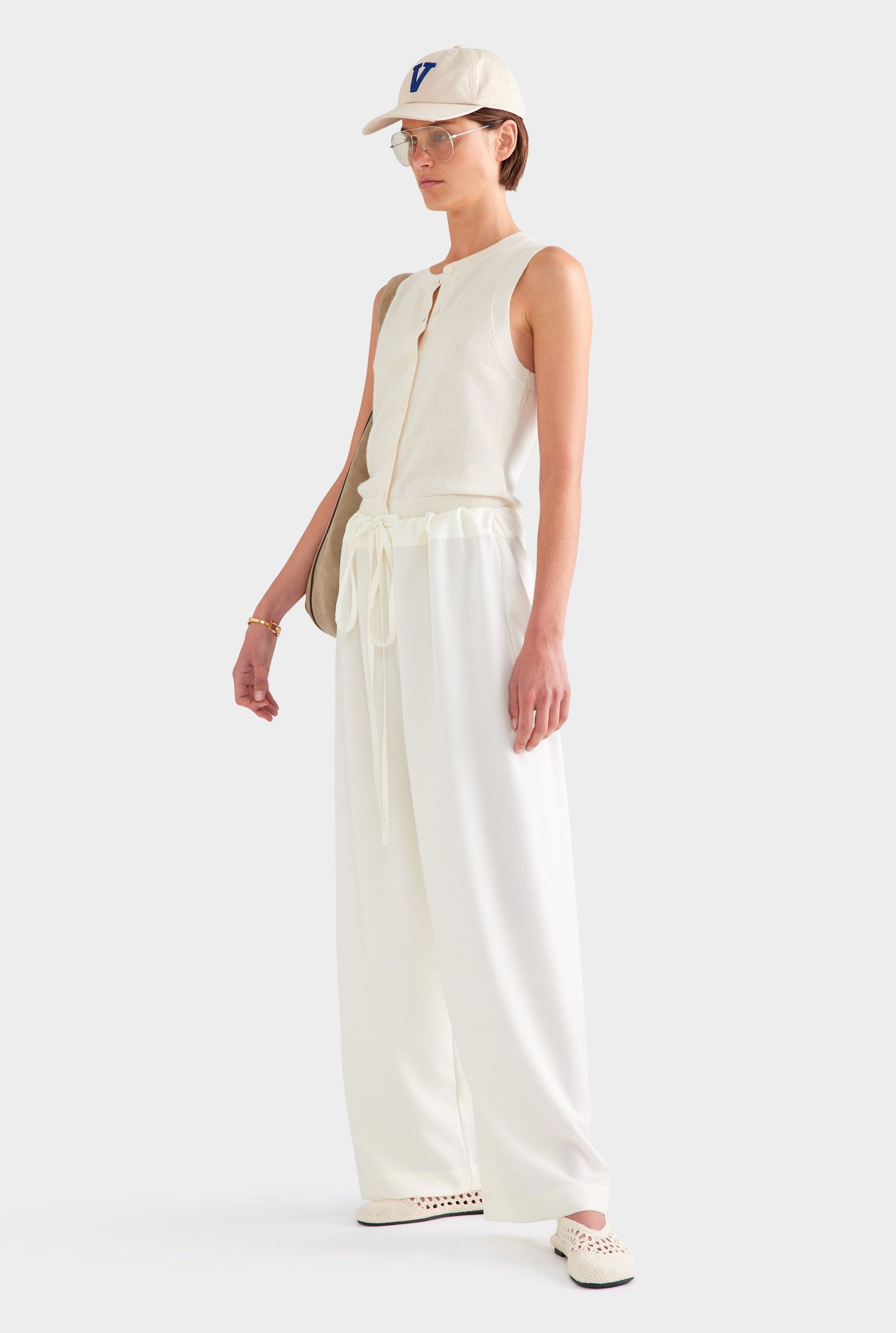 Wool Paperbag Pant - Cream