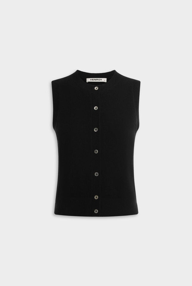 Cashmere Button Through Tank - Black