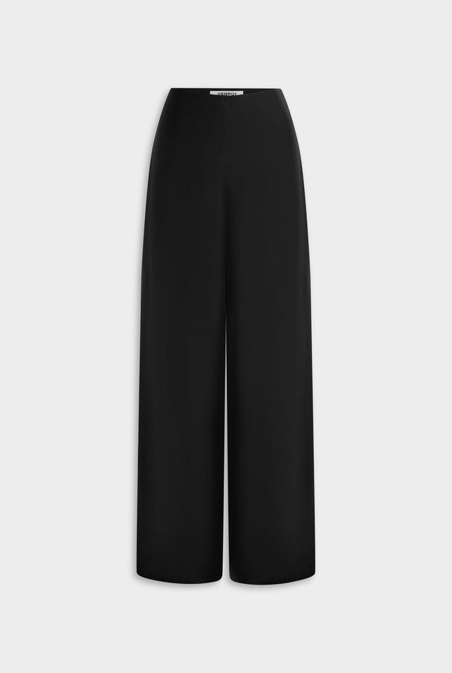 Relaxed Flat Front Silk Pant - Black